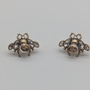 Gucci Crystal Bee Stud Earrings • Gold-Tone Logo Detailing